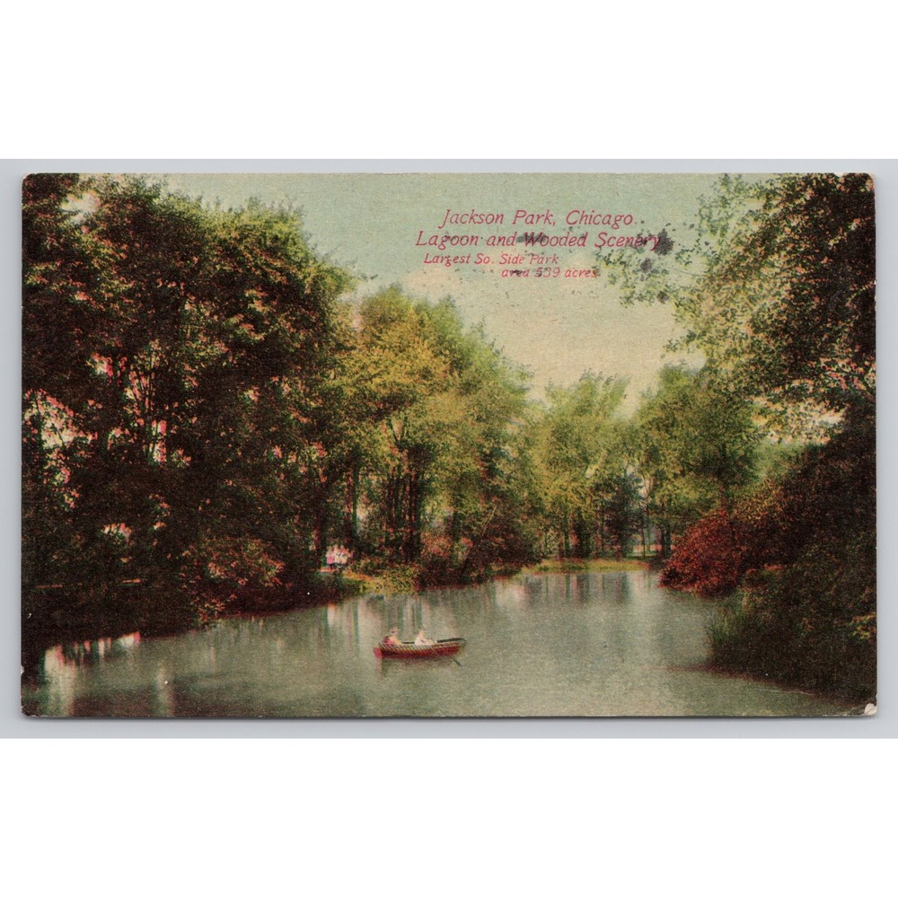 Jackson Park Chicago Lagoon Wooded Scene Postcard‎ Vintage 1910s Postally Used